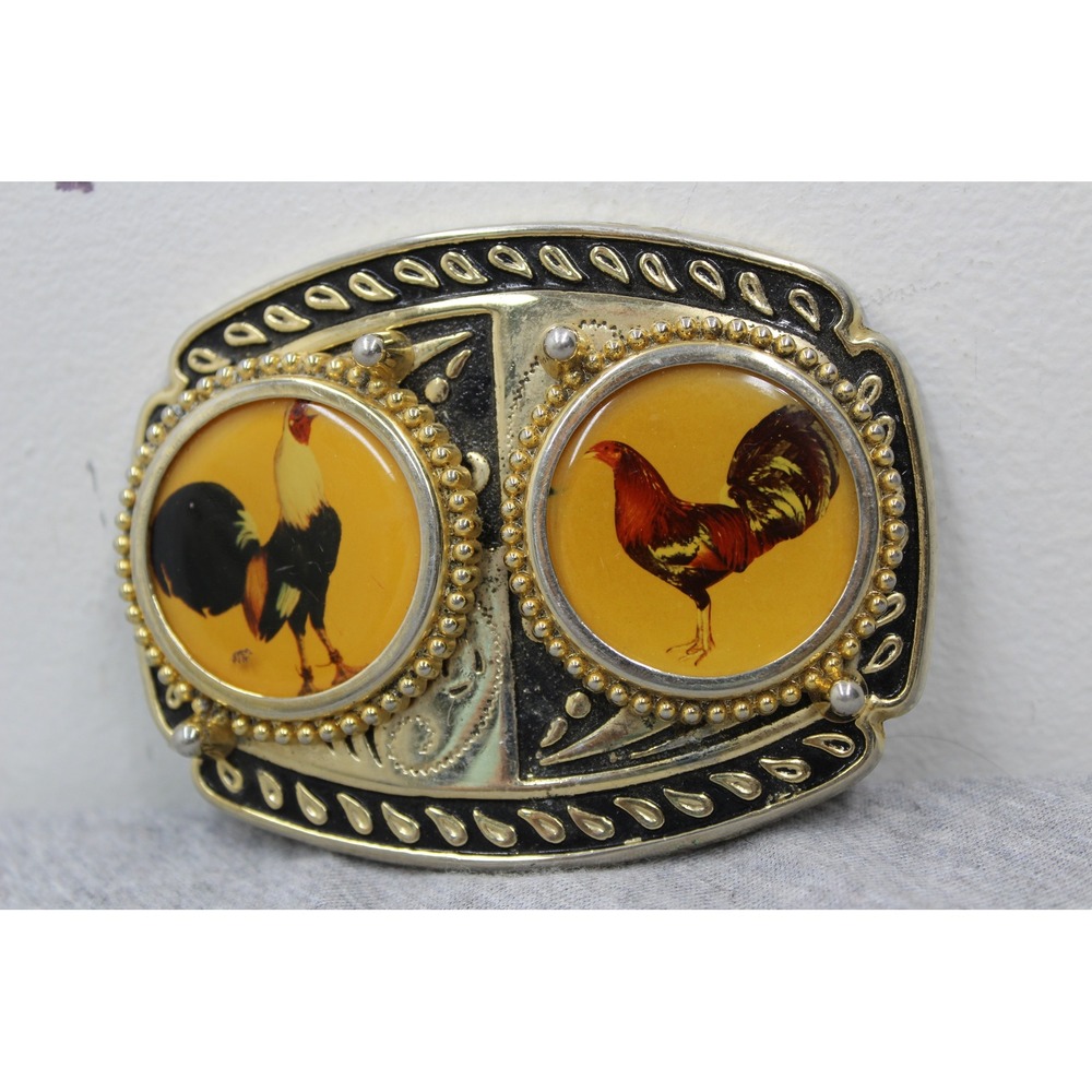Unbranded Belt Buckle Mens Gold Rooster Cockfighting Vintage Western USA Made - Picture 3 of 5